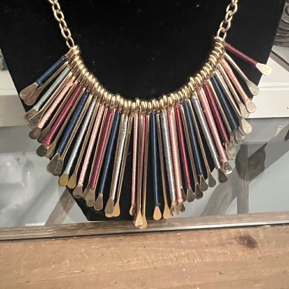 Vintage spoon bib yarn metallic statement Necklace.